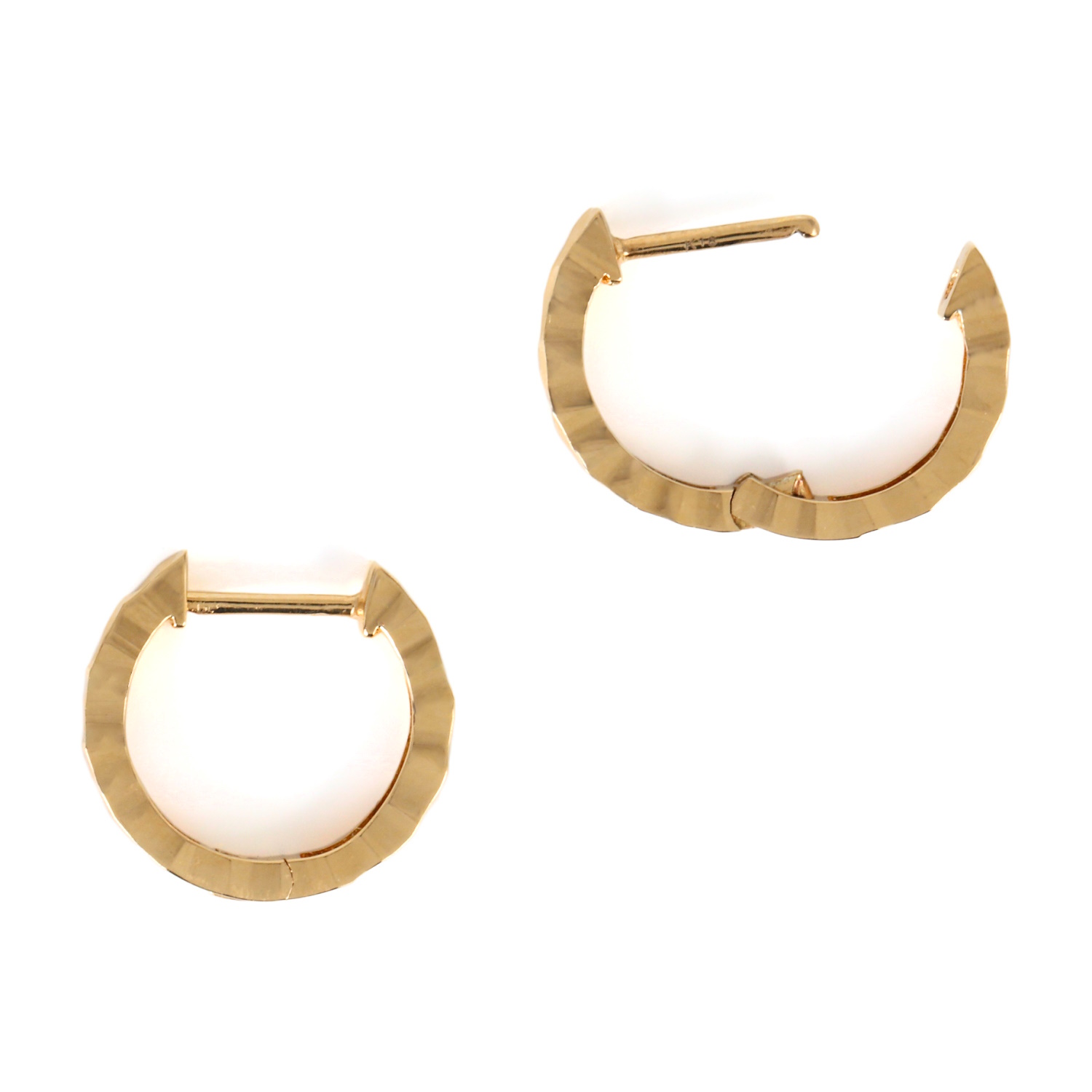 18金 フープピアス ダイヤカット サイドカット入り 両耳 メンズ