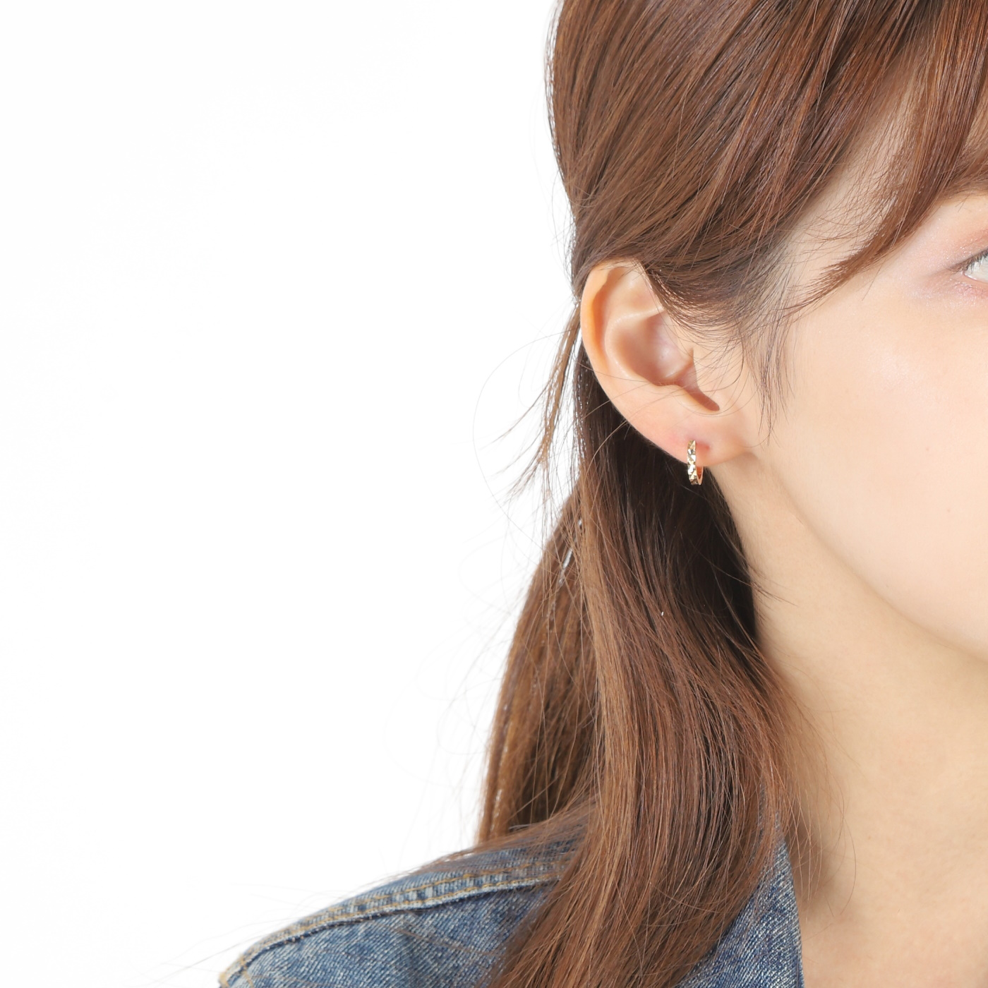 18金 フープピアス ダイヤカット サイドカット入り 両耳 メンズ
