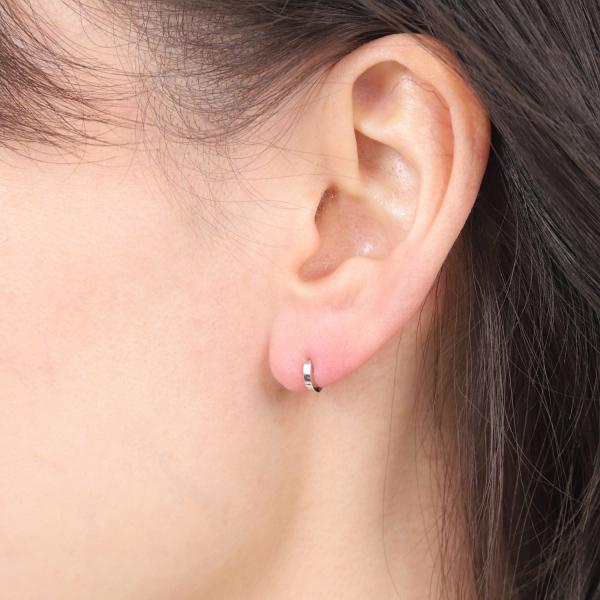 14金 フープピアス 幅広 小さめ ホワイトゴールド 7.5×1.3mm メンズ