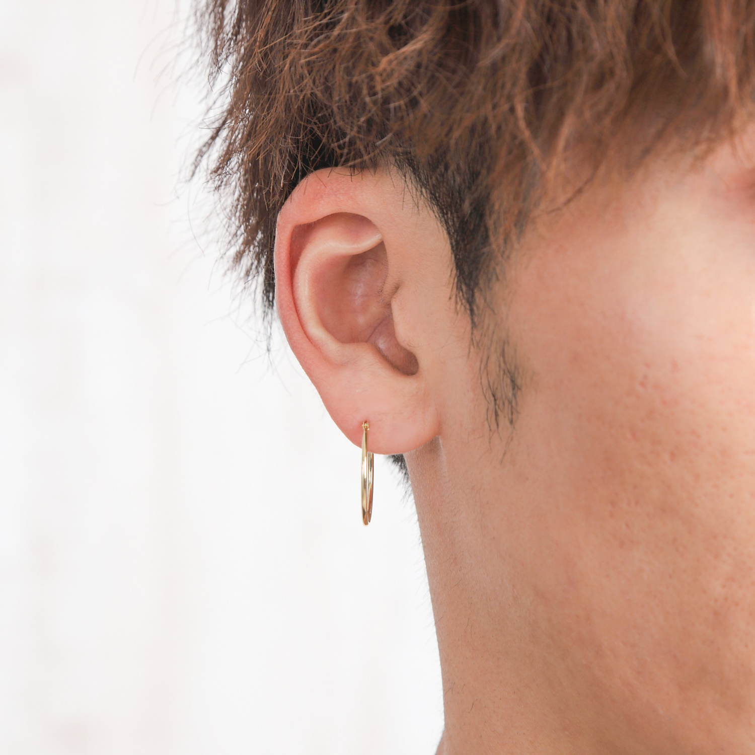 18金 フープピアス 1mm × 20mm 片耳 1個 ゴールド レディース メンズ