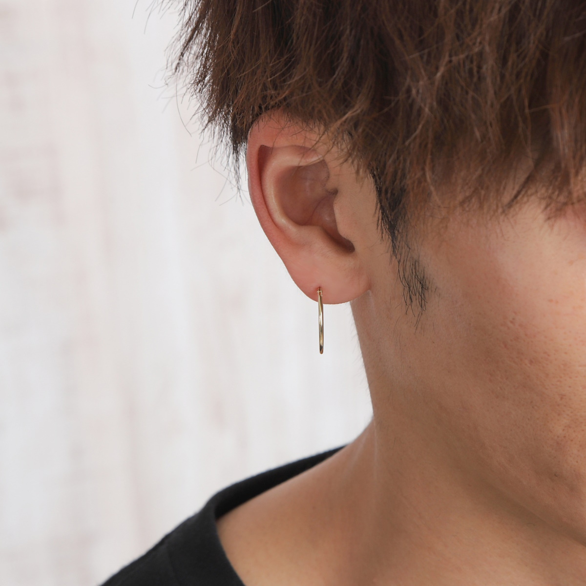 18金 フープピアス 1mm × 20mm 片耳 1個 ゴールド レディース メンズ