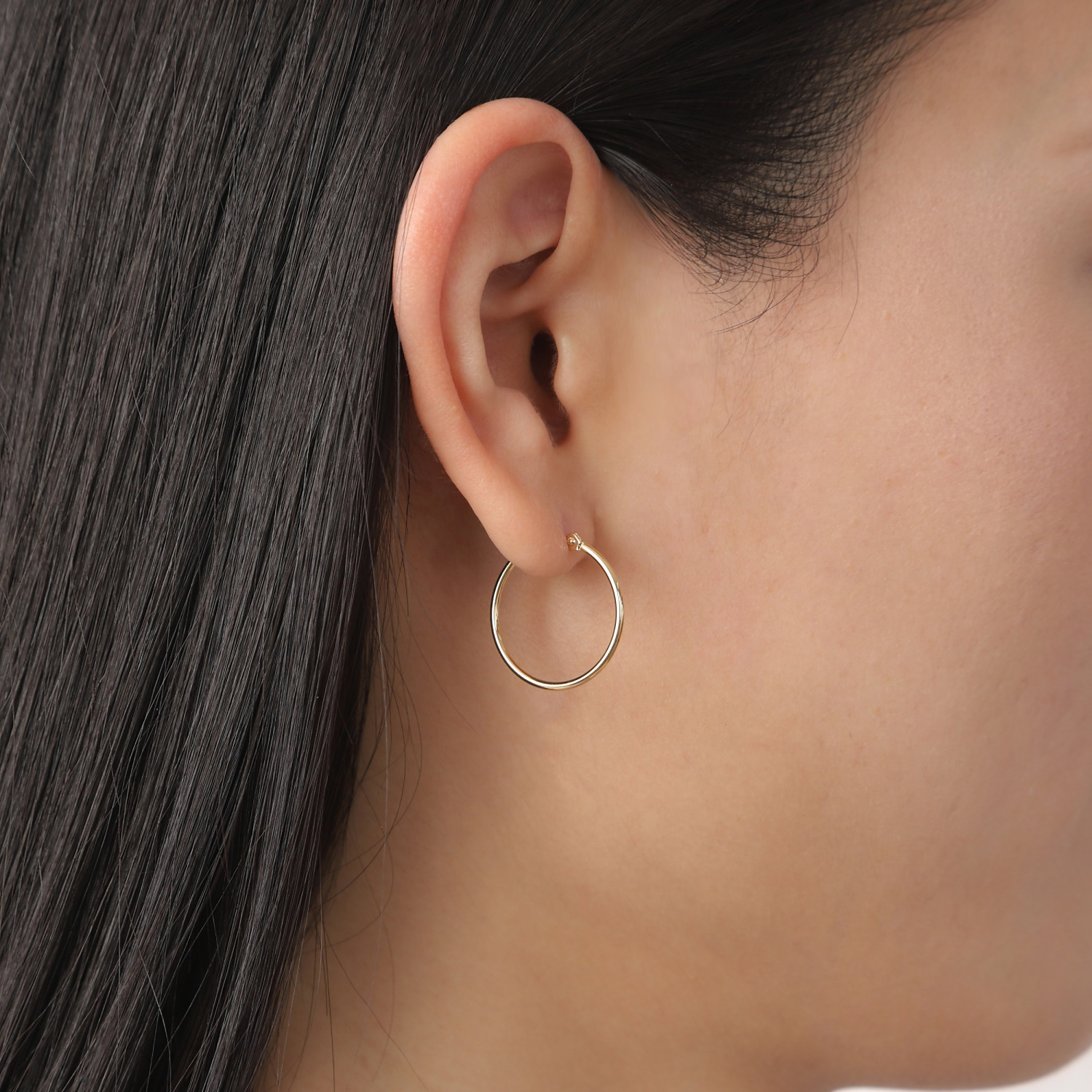 18金 フープピアス 1mm × 20mm 片耳 1個 ゴールド レディース メンズ