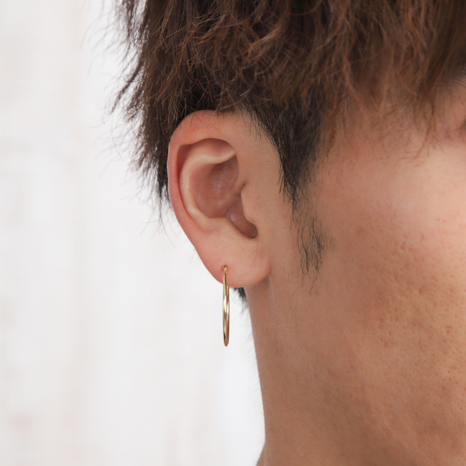 18金 フープピアス 1mm × 25mm 両耳 1個 ゴールド レディース メンズ