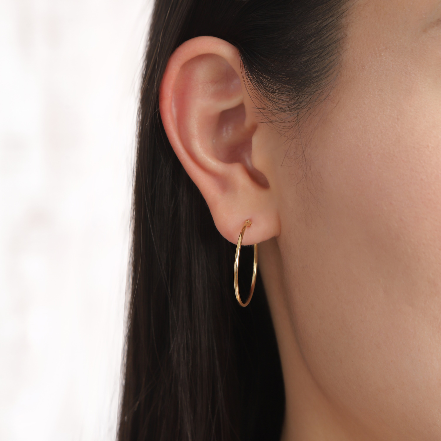 18金 フープピアス 1mm × 25mm 両耳 1個 ゴールド レディース メンズ