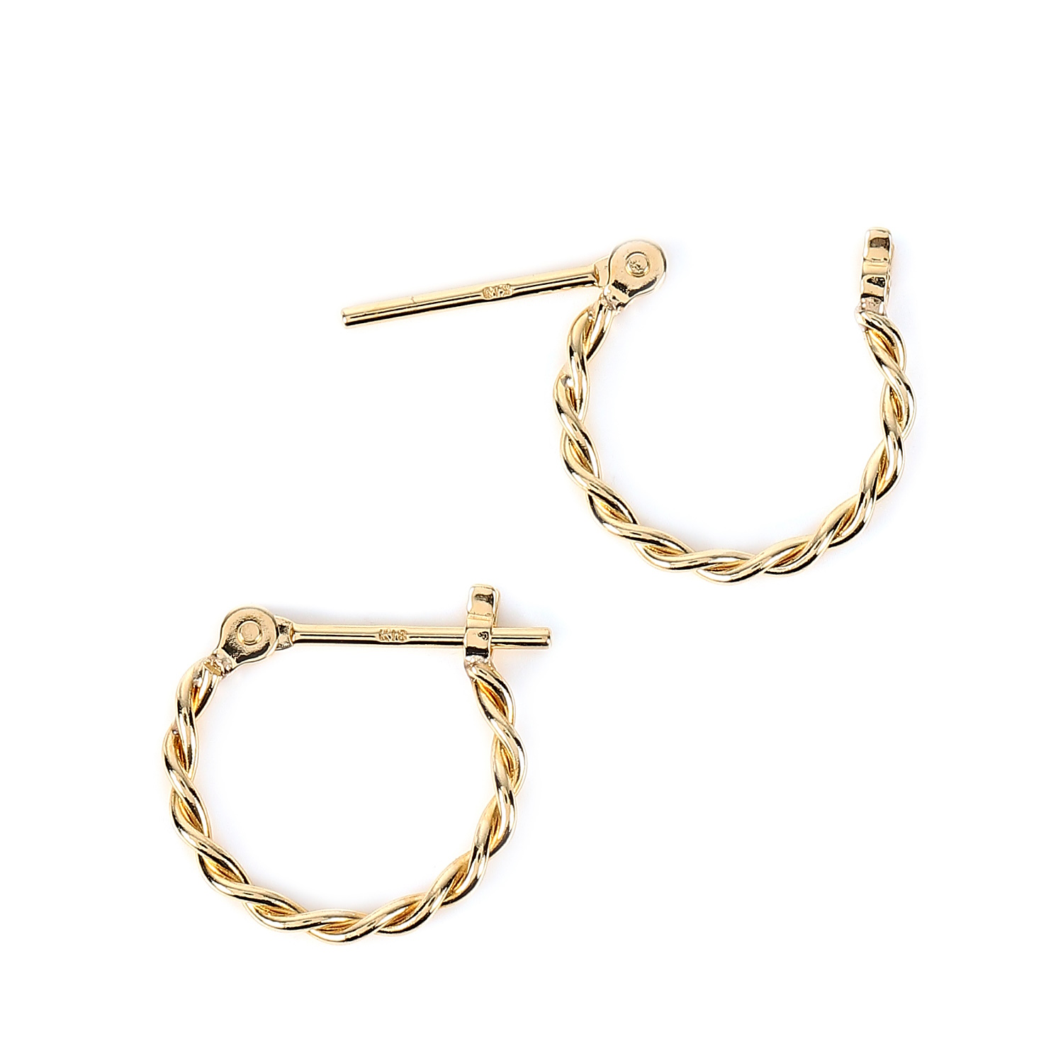 18金YG フープピアス 両耳用　2×10 18金 フープピアス ツイスト 両耳 イエローゴールド リング ピアス