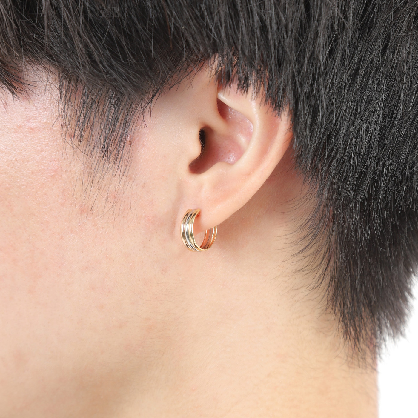 18金 プラチナ フープピアス スリーカラー トリロジー 両耳 メンズ