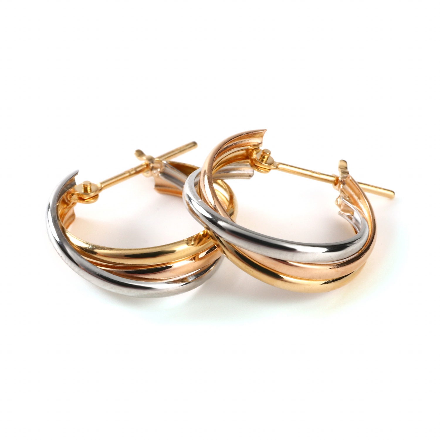 18金 プラチナ フープピアス スリーカラー トリロジー 両耳 メンズ