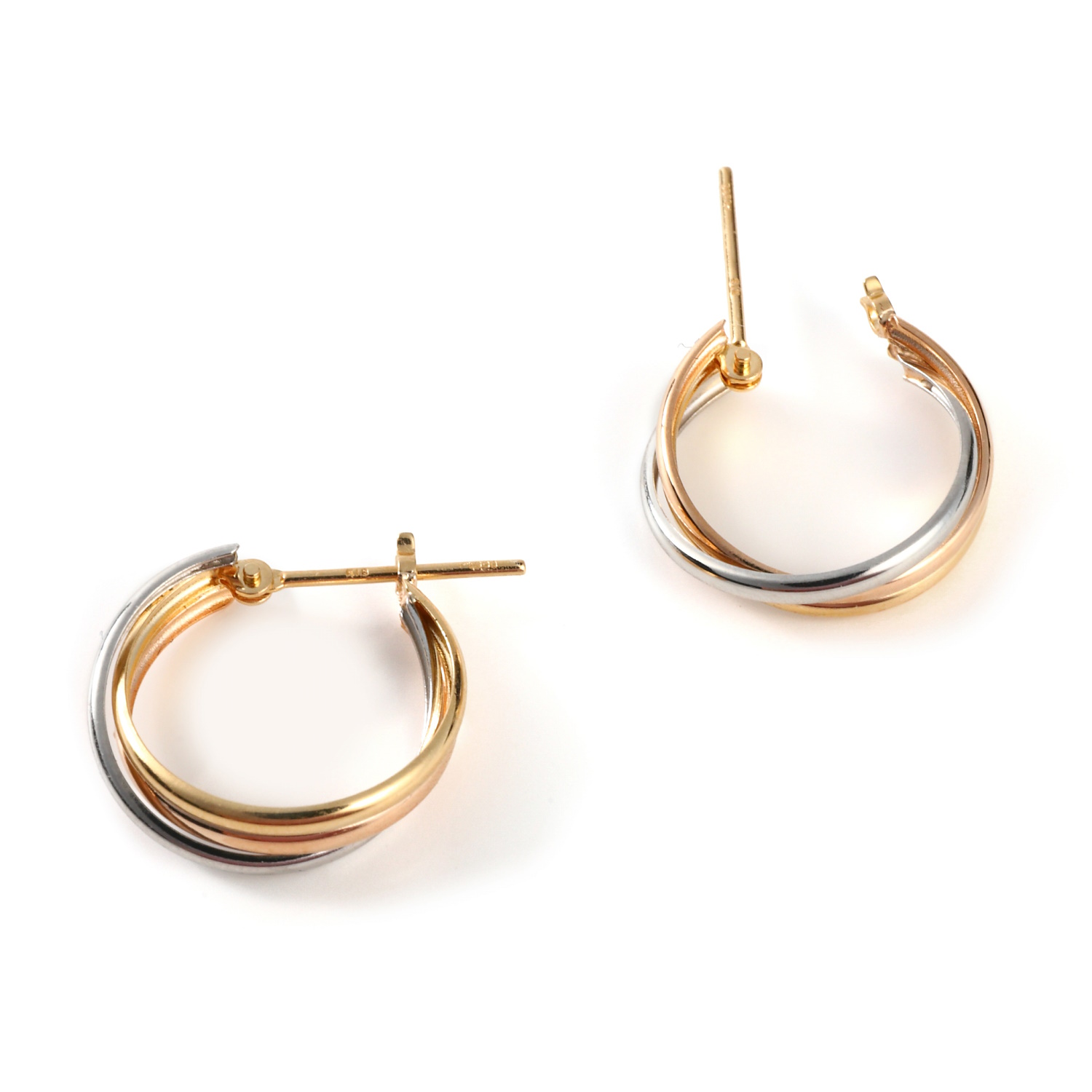 18金 プラチナ フープピアス スリーカラー トリロジー 両耳 メンズ