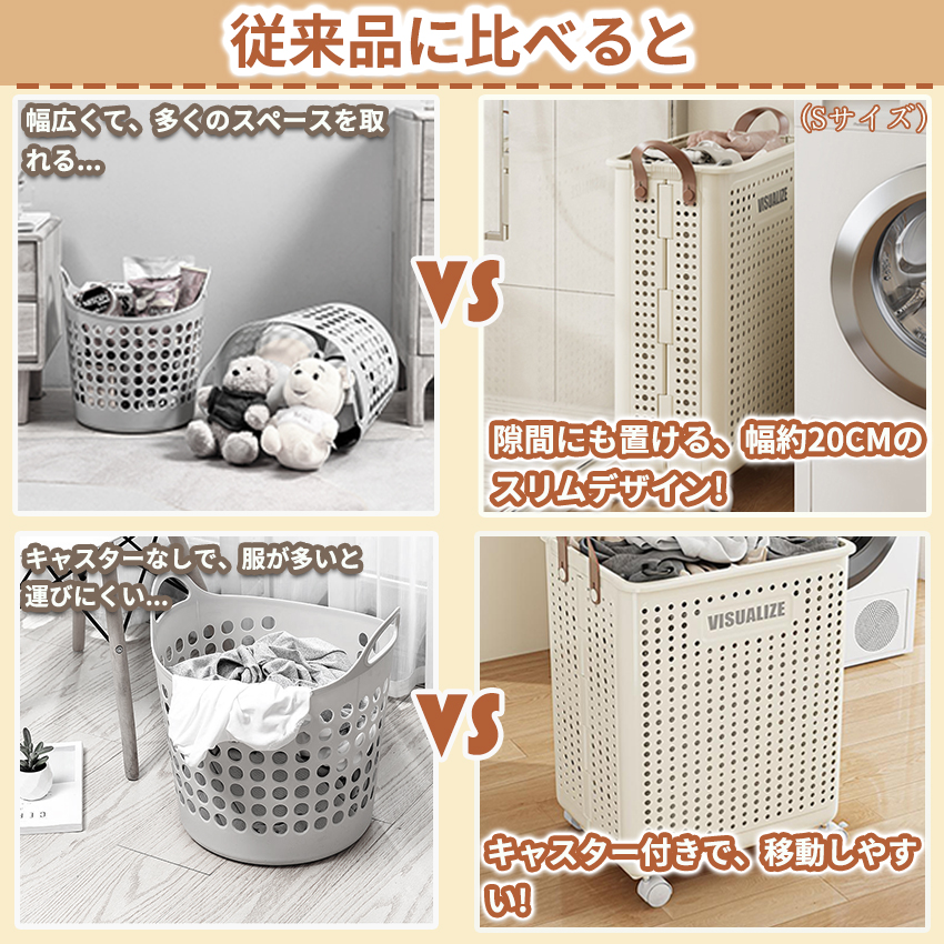 ランドリーバスケット 折りたたみ 洗濯かご 持ち手 キャスター