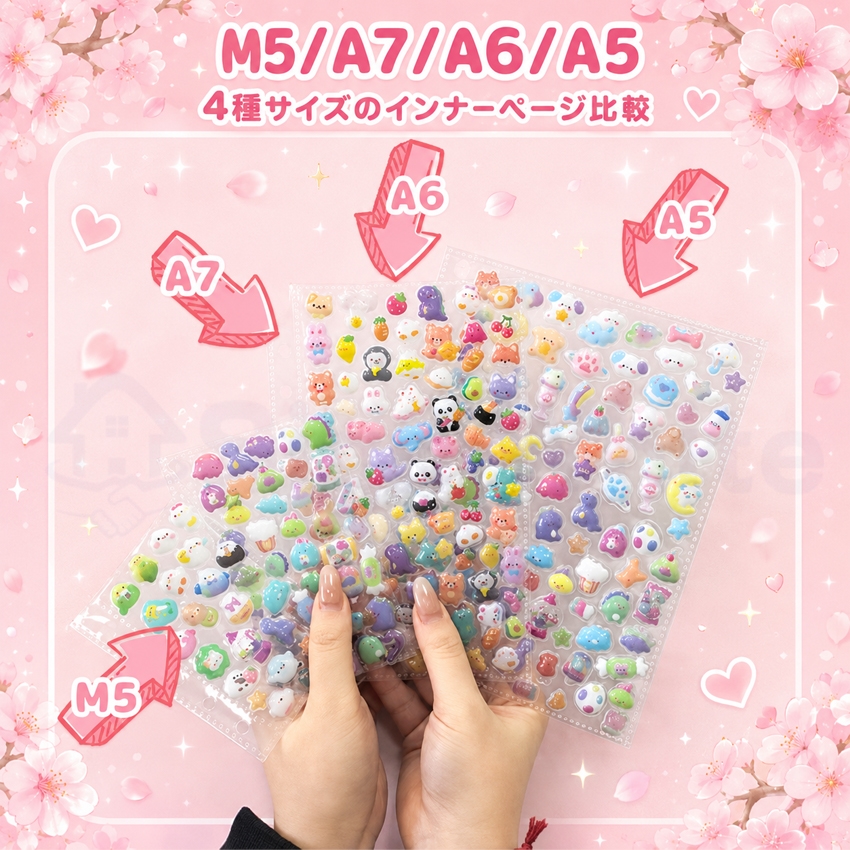 シール帳 台紙 リフィル 付き 透明 6穴 5穴 a7 m5 a6 サイズ はがせる