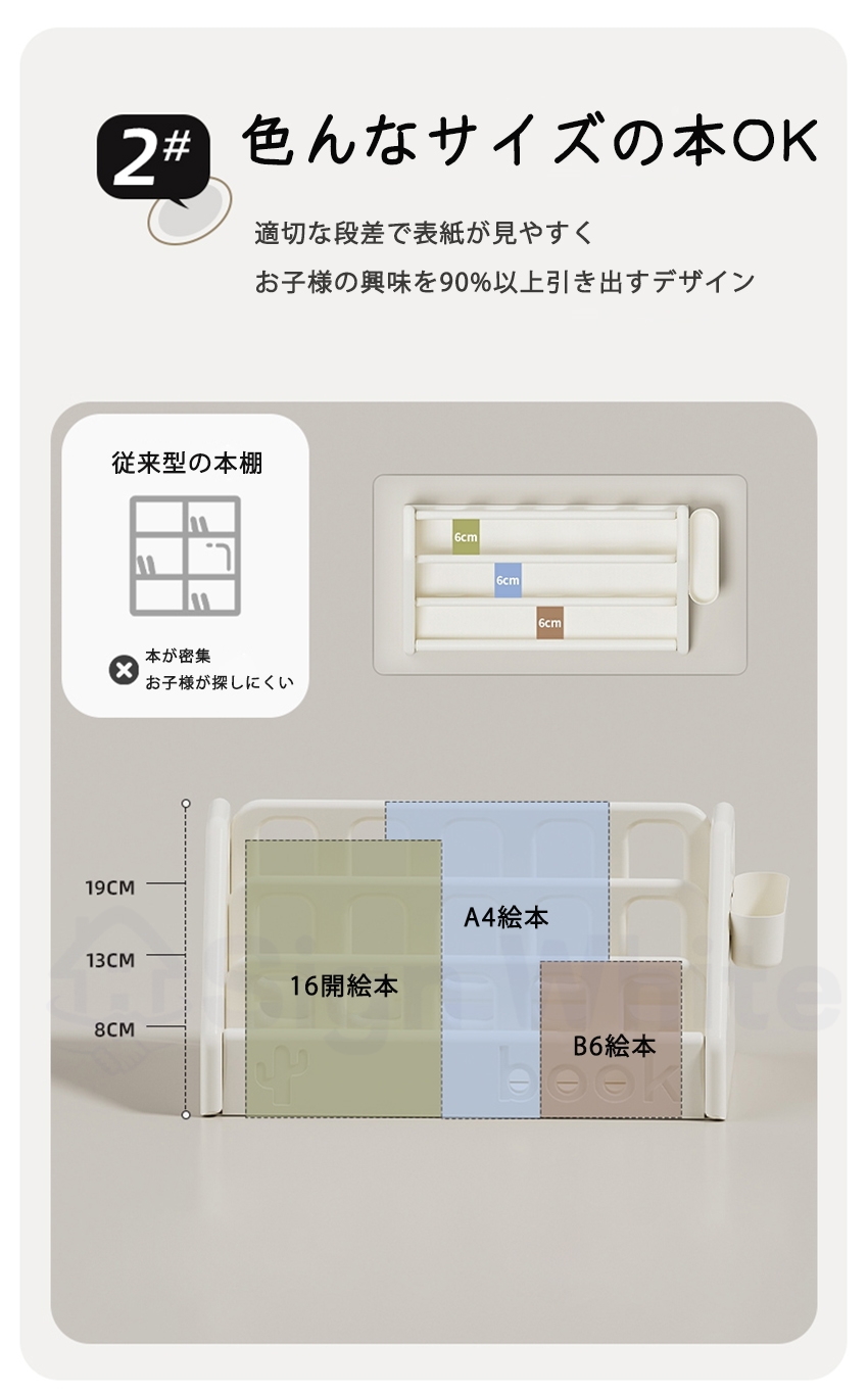 絵本棚 大容量 3段 本収納 こども部屋 絵本...の詳細画像3