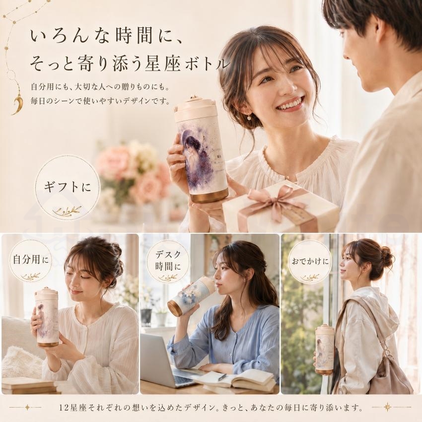  デザインボトル 水筒 ストロー付き