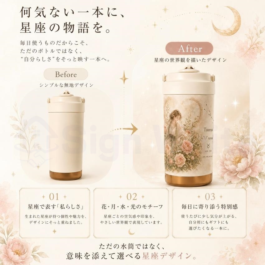  デザインボトル 水筒 ストロー付き
