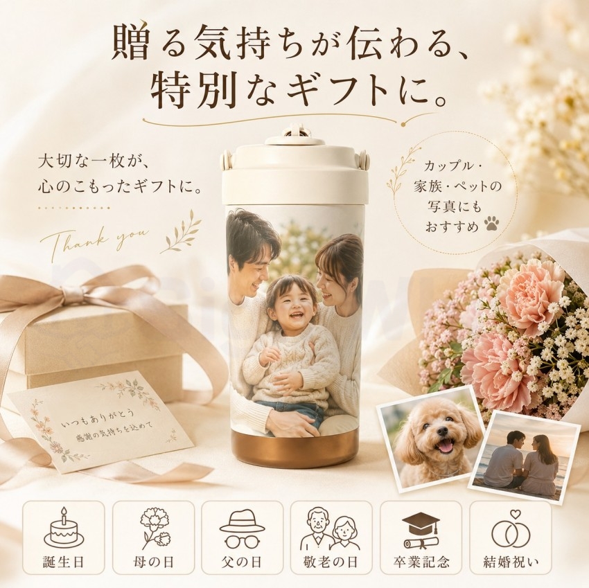  デザインボトル 水筒 ストロー付き