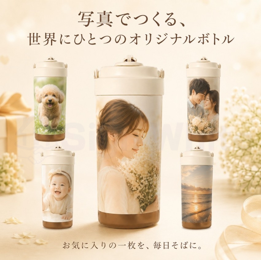  デザインボトル 水筒 ストロー付き