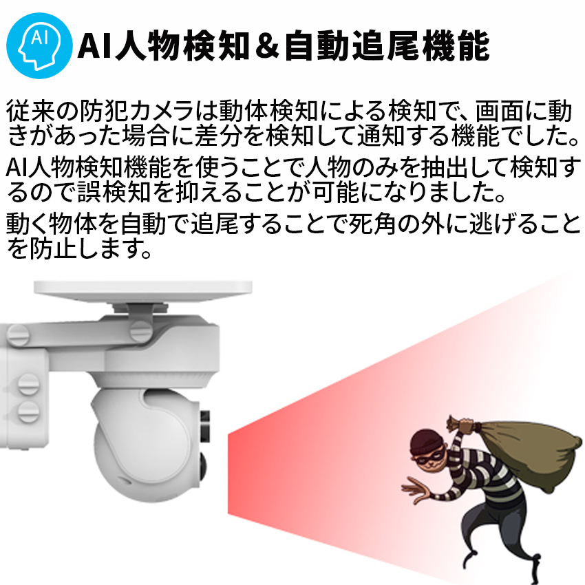 お得な2台セット 防犯カメラ 自動追跡 ソーラー 屋外 AI 自動追尾 家庭用 工事不要 パンチルト PTZ 首振り 監視カメラ ネットワークカメラ 電源不要｜happyhappyrun｜06