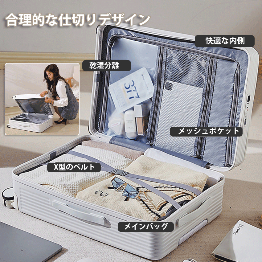 スーツケース 機内持ち込み フロントオープン 多機能スーツ