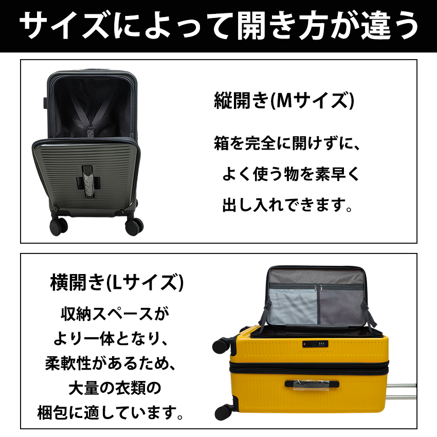 スーツケース フロントオープン 横開き 拡張機能 ストッパー カップ
