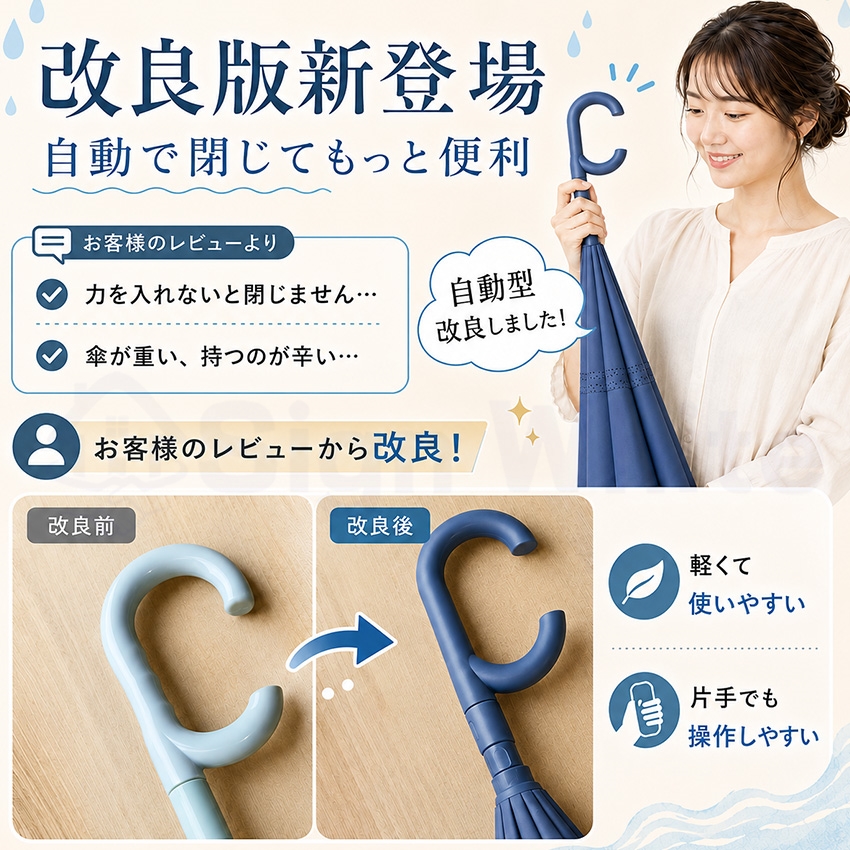 逆さ傘 傘 逆傘 ワンタッチ 軽い 軽量 長傘...の詳細画像5