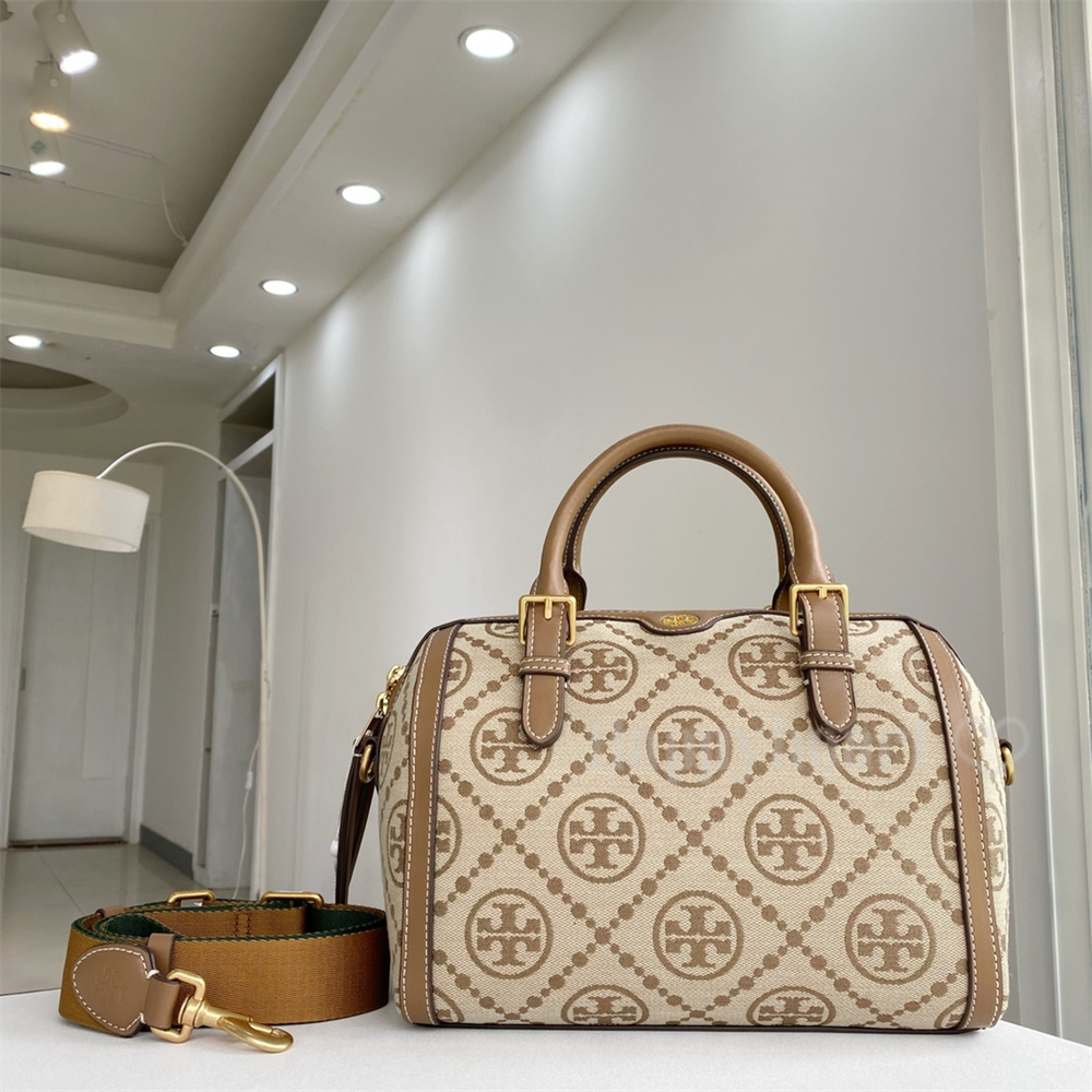 TORY BURCH トリーバーチ レディース MONOGRAM JACQUARD MINI BARERU BAG Tモノグラム ジャカード  ミニバレルバッグ ショルダーバッグ ハントバッグ