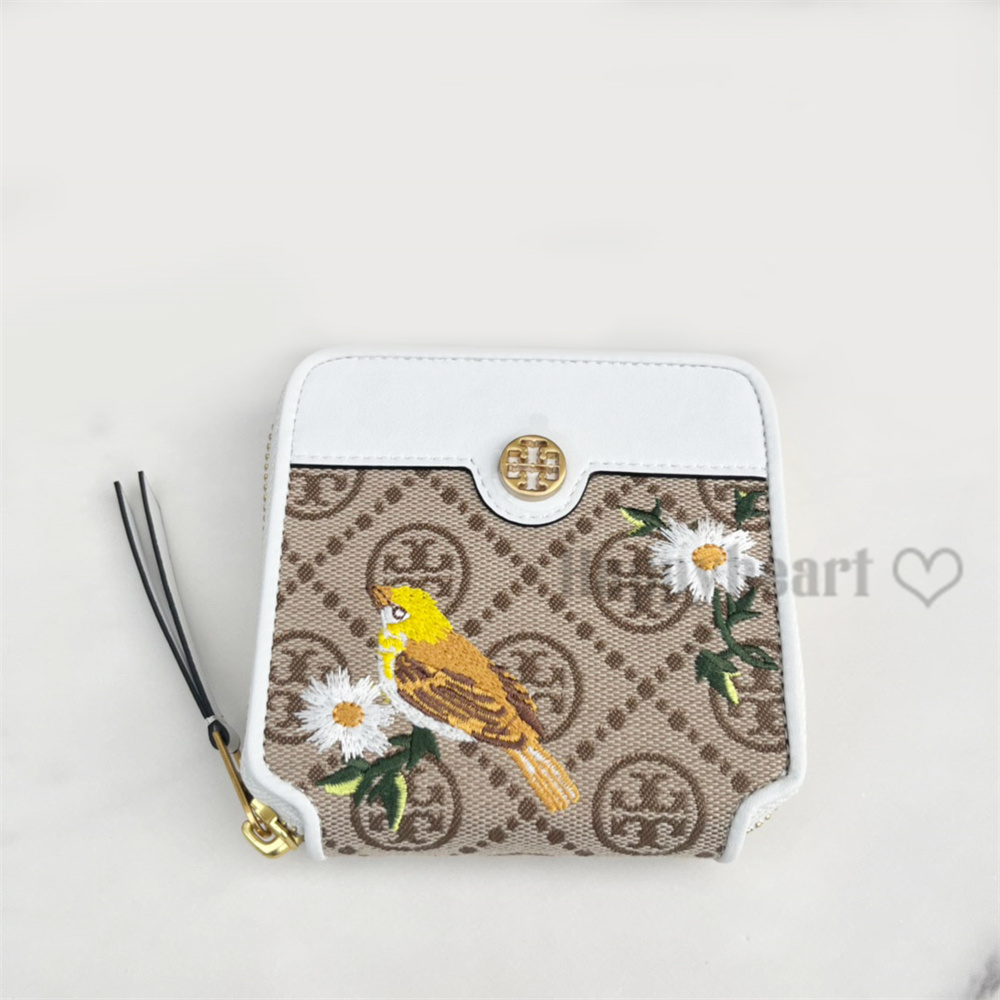 トリーバーチ TORY BURCH T モノグラム ジャガード バイフォルド ウォレット 二つ折り財布 バイフォールド ウォレット ラウンドファスナー  ミニ財布