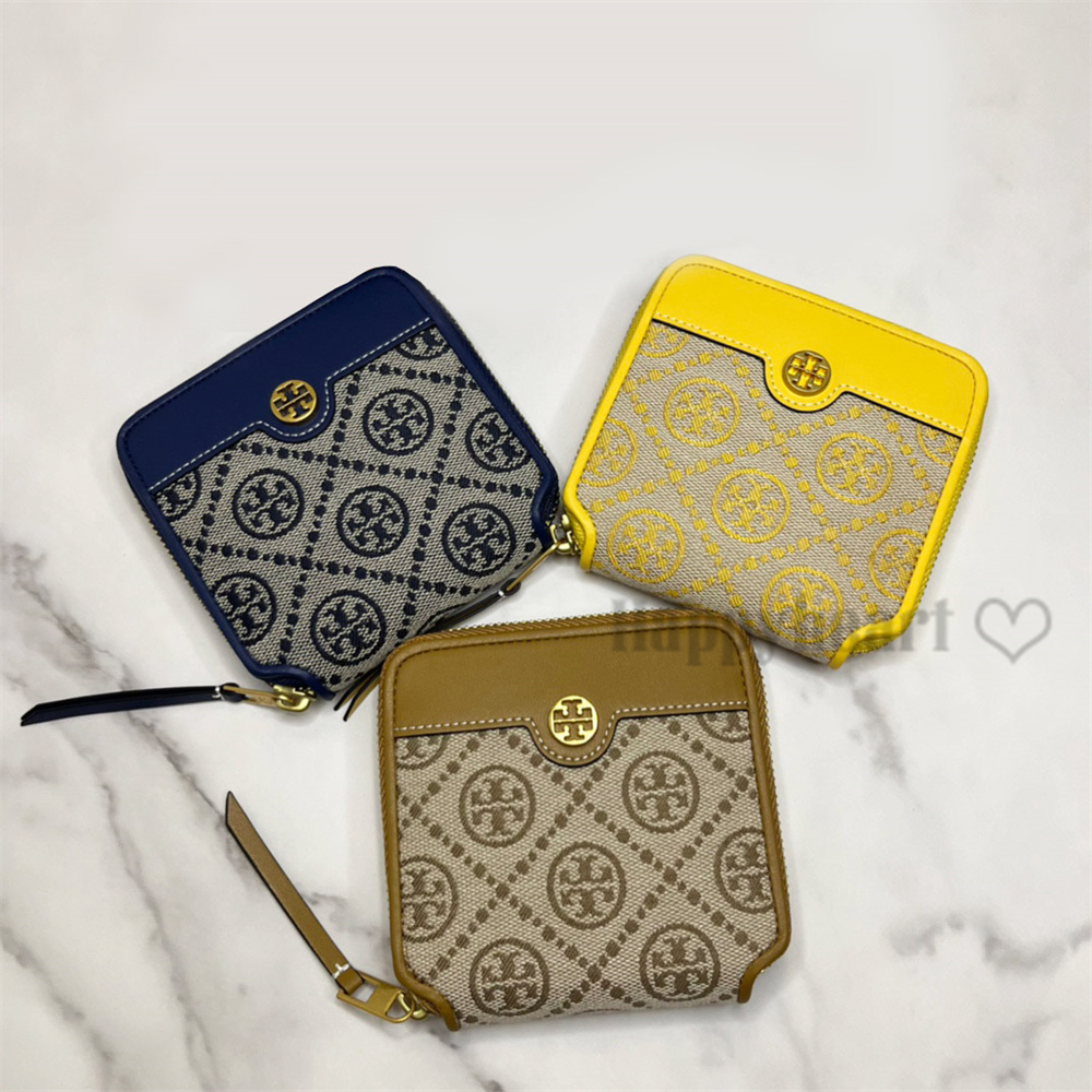 トリーバーチ TORY BURCH T モノグラム ジャガード バイフォルド ウォレット 二つ折り財布 バイフォールド ウォレット ラウンドファスナー  ミニ財布