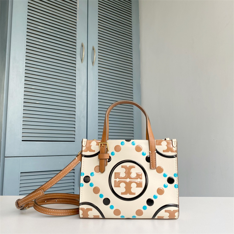 TORY BURCH トリーバーチ バッグ Tモノグラム コントラスト エンボス ミニ スクエアトート ハンドバッグ 斜め掛けバッグ