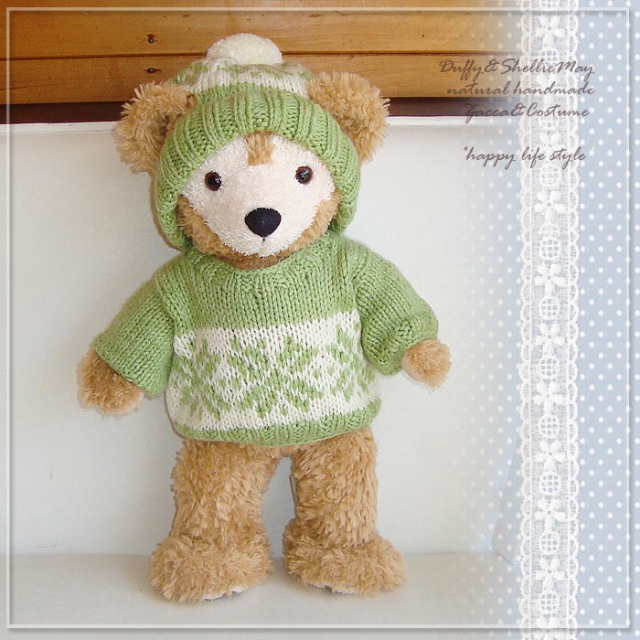 ダッフィー・シェリーメイＳサイズ43ｃｍ用コスチューム 手編みニット（グリーンスノー）・knit-25 洋服