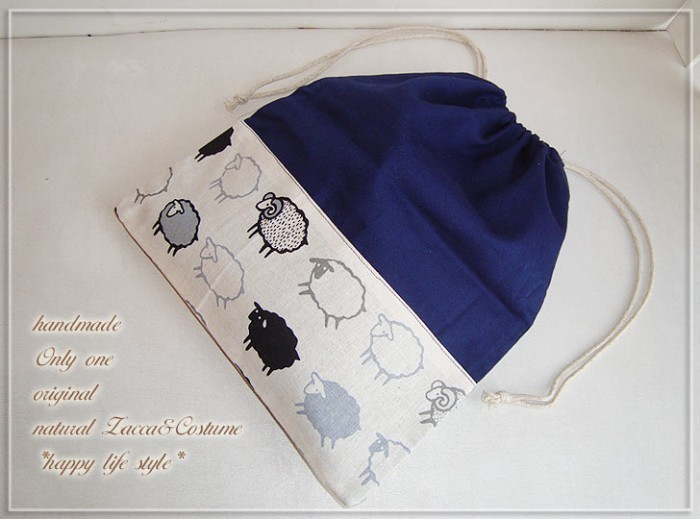 入園・入学準備に！ハンドメイドの巾着袋(ひつじ)*sta12-pouch