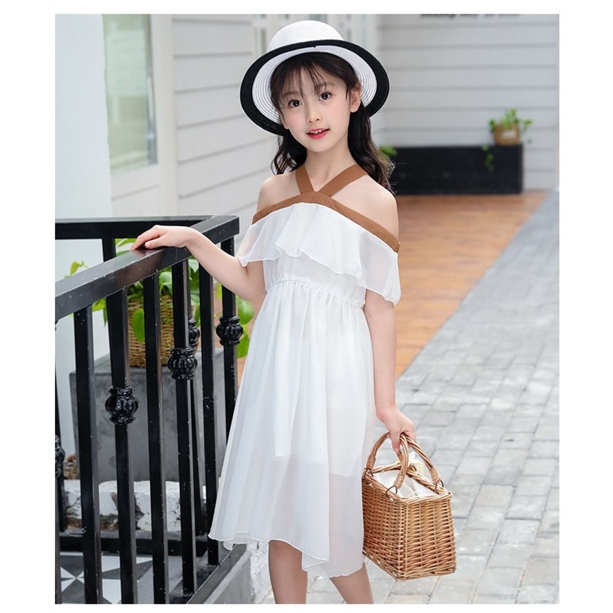 韓国子供服 2018 夏着 女の子 ワンピース シフォン 肩出し 夏 ...