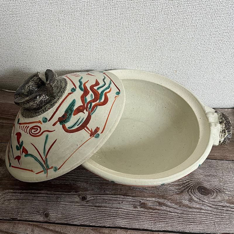 与平窯 赤絵 手造り鍋（大）19-09 千賀陶器 伊賀焼 日本製 送料無料