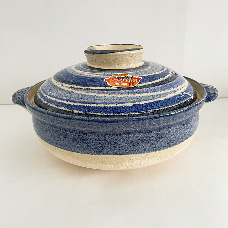 佐治陶器 萬古焼土鍋 9号 かきおとし呉須刷毛目 28.5cm 3-4人用 約
