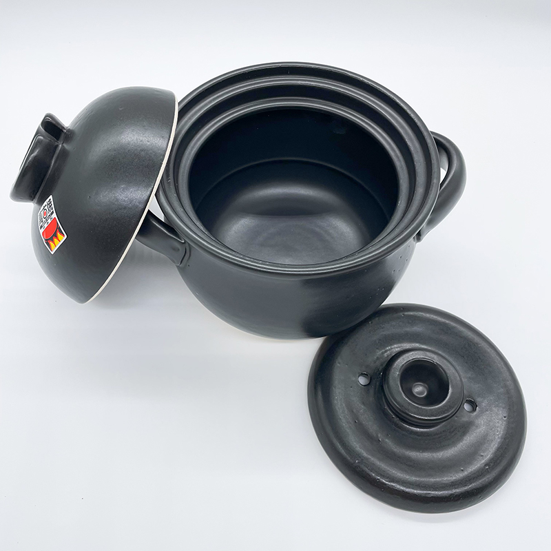 萬古焼土鍋 2合 黒しずく 炊飯鍋 (中蓋付) 1.2L 佐治陶器 二重蓋 日本