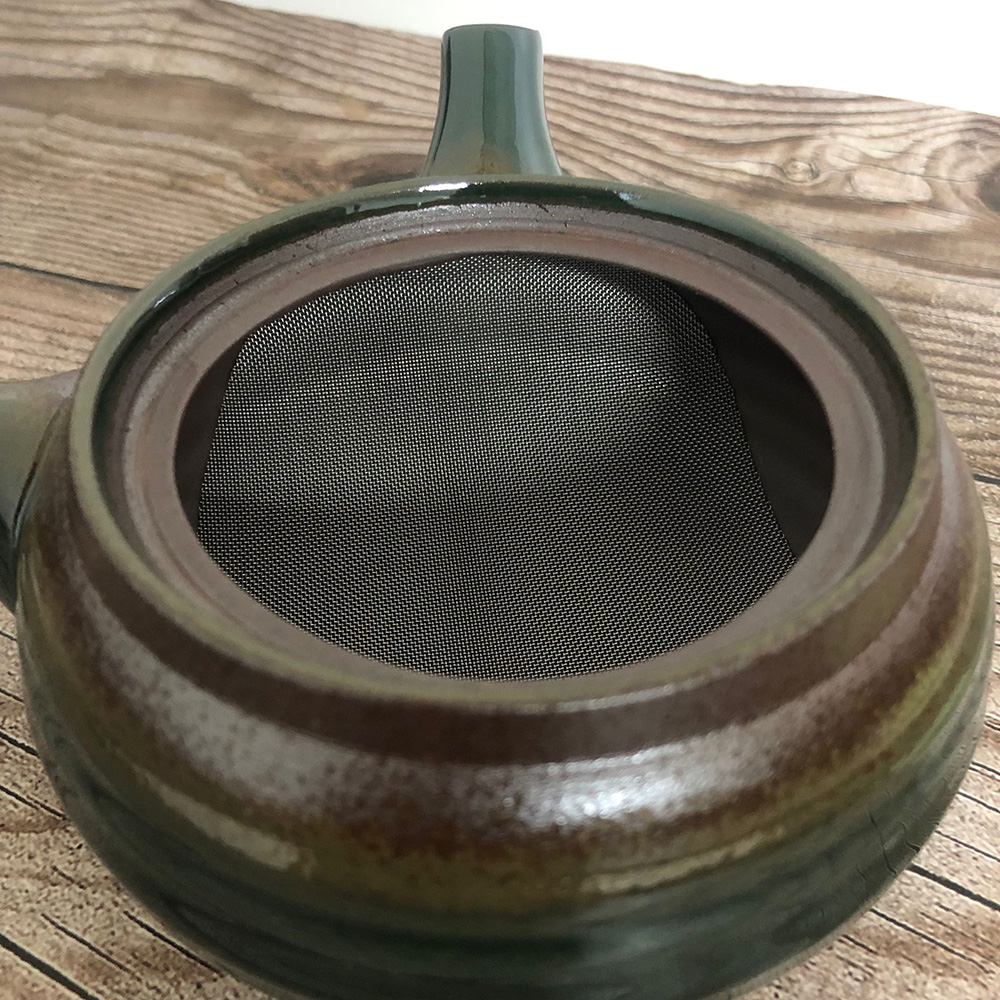 平形急須 1.5号 織部巻 (底網) B7439 マルヨシ陶器 日本製 万古焼急須