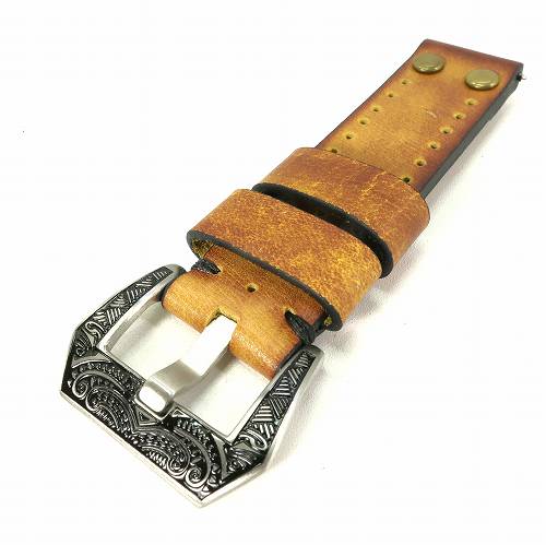 腕時計ベルト ビンテージ風 キャメル 幅20mm スタッズ オールレザー 本