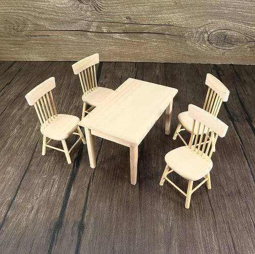 ミニチュア家具セット 木製 テーブルと椅子4個セット 木目