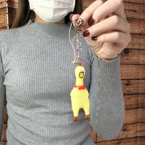 叫ぶチキン ストラップ キーホルダー カラビナタイプ びっくりチキン