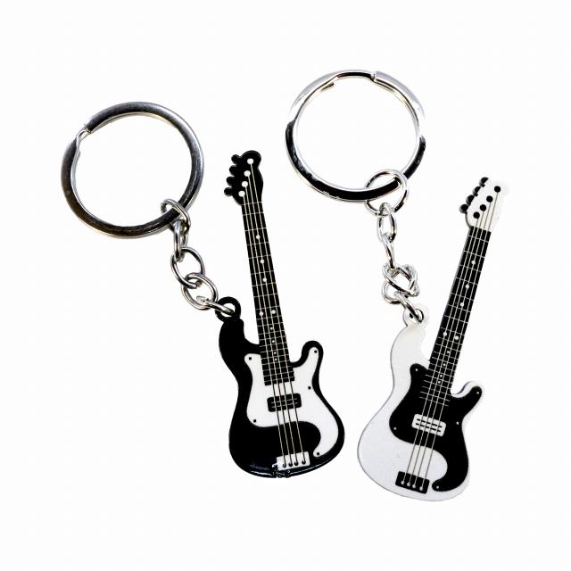 エレキベースギター型 キーホルダー 2個セット キーリング ミニチュア