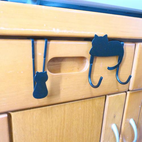 ドアハンガーフック 引き出しフック ドアフック 黒猫セット ネコ 4個