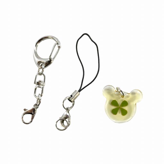 四葉 クローバー キーホルダー ストラップ セルフ クリア マウス 本物