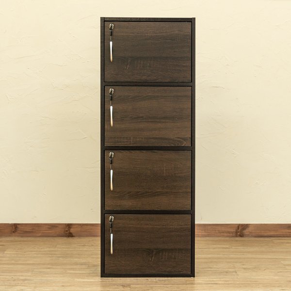 新品　送料無料　鍵付きラック　4段　コンクリートグレー タイムセール中) 収納棚 4段 扉付き 鍵付き コンクリートグレー