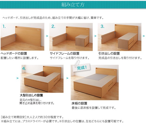 組立設置付 シングルベッド ベッドフレームのみ 引き出し収納 収納付き