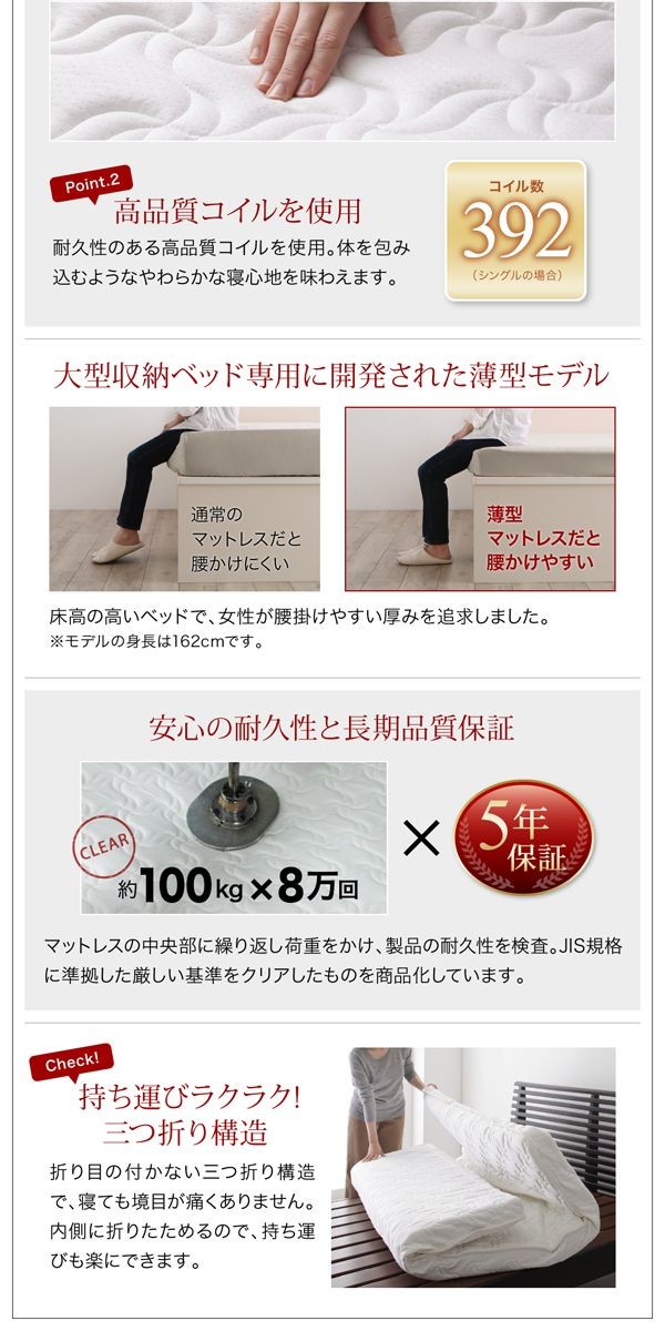 セミシングルベッド マットレス付き 薄型抗菌国産ポケットコイル 大