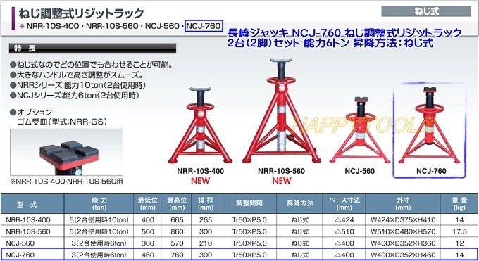 在庫有り NCJ-760 長崎ジャッキ ねじ調整式リジットラック 2台(2脚)1