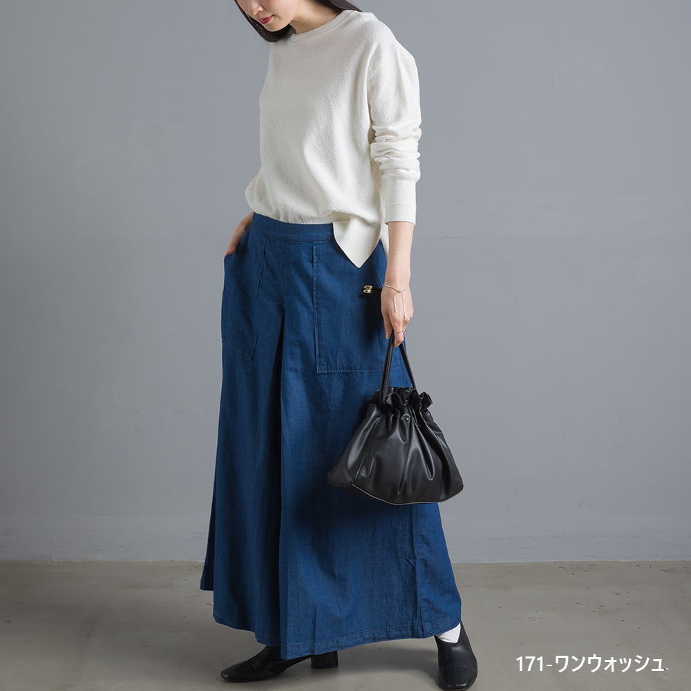 Omnes 5オンスデニム タックワイドパンツ レディース フリーサイズ デニムパンツ フレアパンツ Haptic 通販 Paypayモール