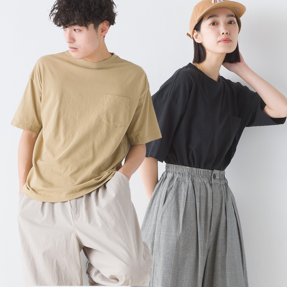 OMNES ユニセックス 製品洗い ポケット付無地半袖Tシャツ レディース メンズ カジュアル トップス シンプル ベーシック｜haptic