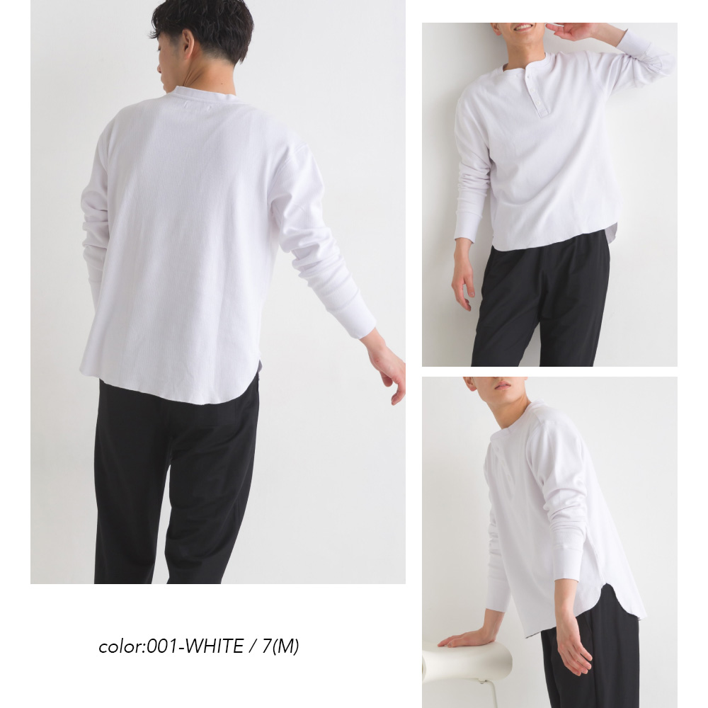 OMNES メンズ ハニカムヘンリーネック長袖Tシャツ カジュアル カットソー シンプル ストレッチ ボタン Sサイズ Mサイズ Lサイズ｜haptic｜09