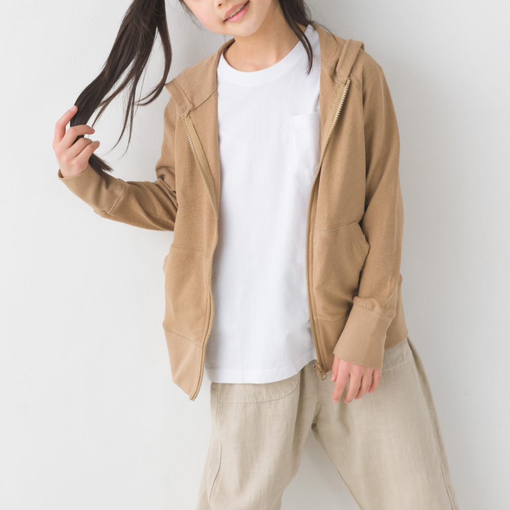 OMNES キッズ スラブコットンジップパーカー 子供服 子ども服 ジップアップパーカー 長袖 カジュアル ナチュラル 100 110 120 130  140