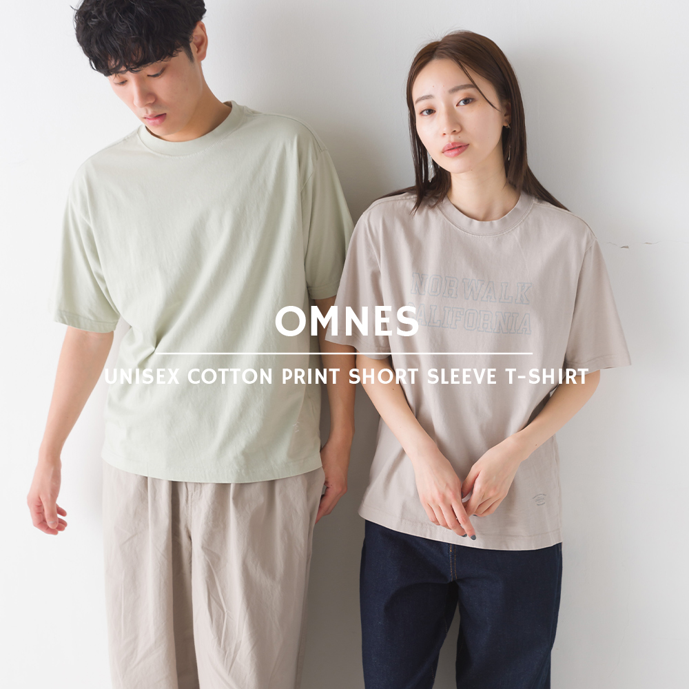 OMNES ユニセックス バイオポリウォッシュ加工 ロゴプリント半袖T