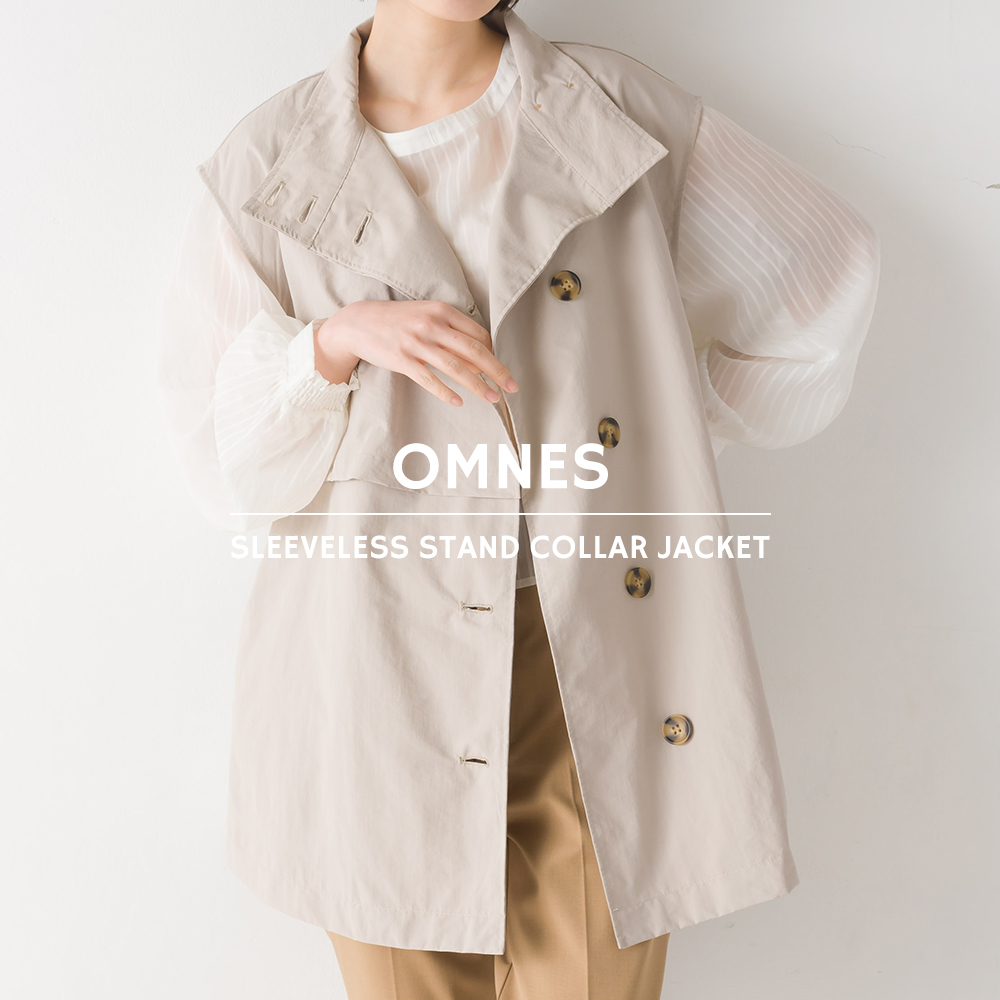 OMNES ノースリーブスタンドカラージャケット レディース ライト